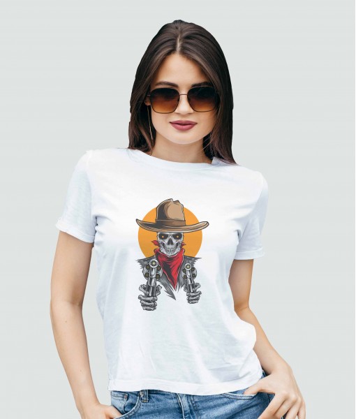 Дамска тениска с щампа Готика Cowboy Skull - TShirtArtShop.com